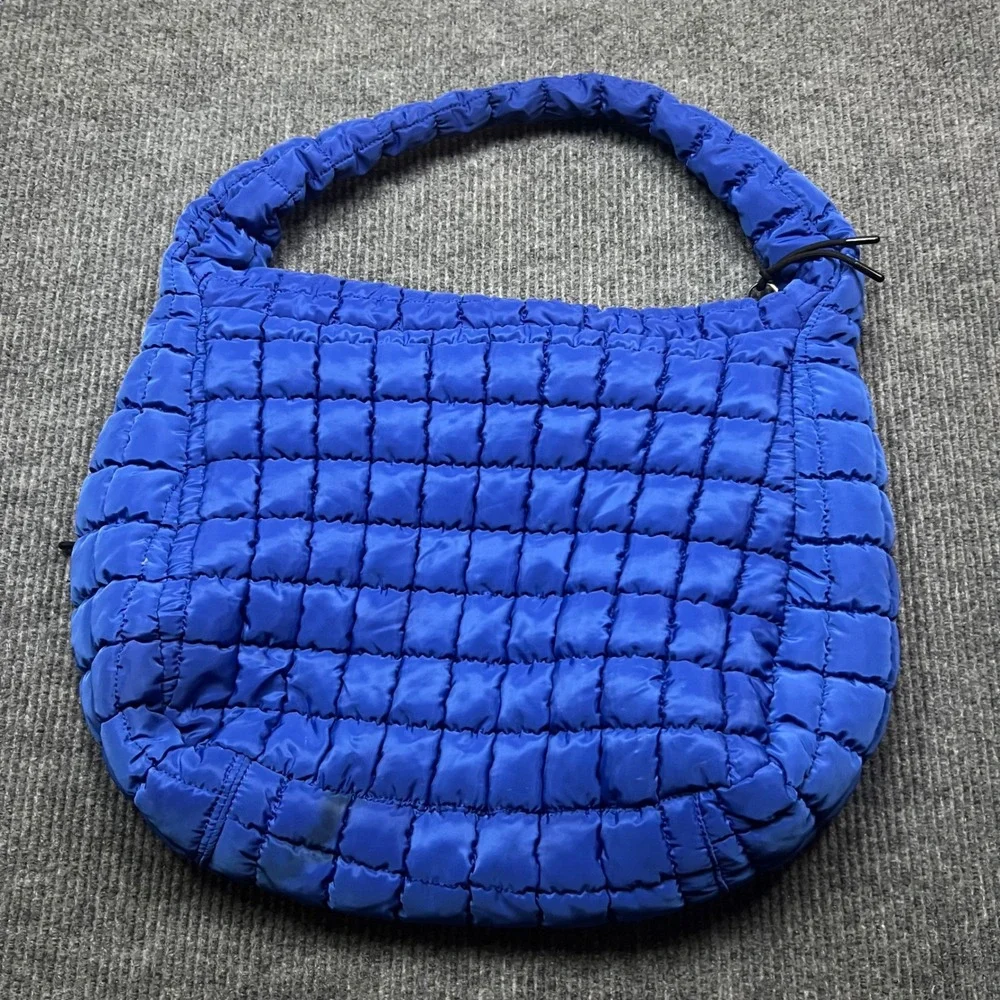 Free People FP Movement Quilted Carryall Puffer Bag Royal Blue Hobo Tote 20x23